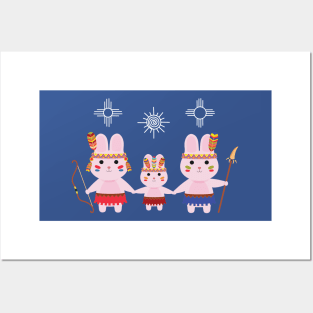 Tribal Bunny Family navy Posters and Art